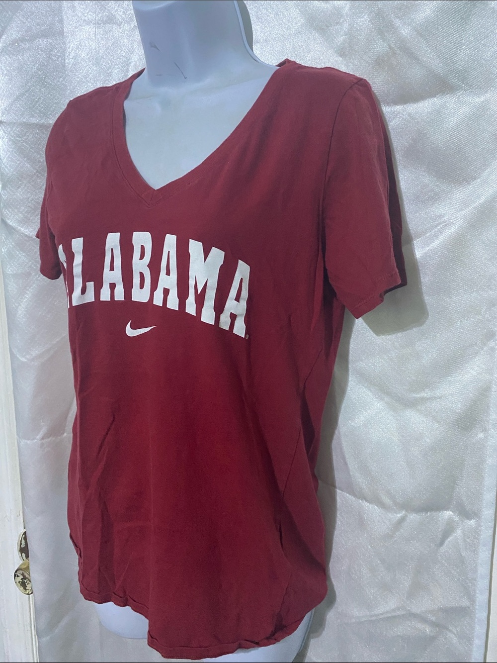 Nike Women's Crimson V-Neck Alabama Tee with White Logo